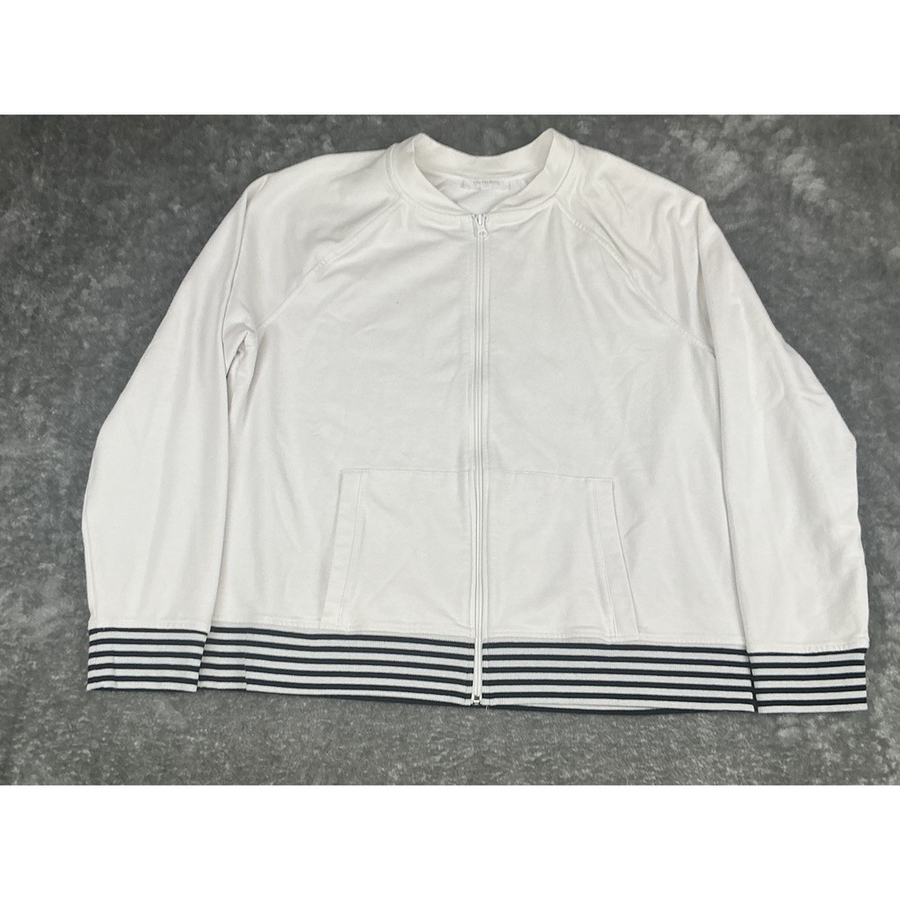 T by Talbots Jacket Womens XL Striped Full Zip Pockets Nautical athleisure